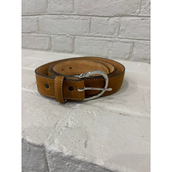Justin Leather Belt Brown Silver Western Ornate Hardware 38 - Picture 1 of 5